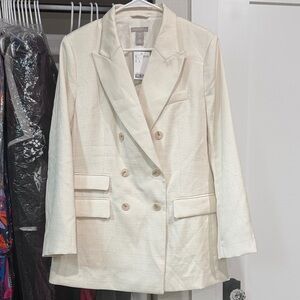 Women's Cream Double-Breasted Blazer H&M L NWT
